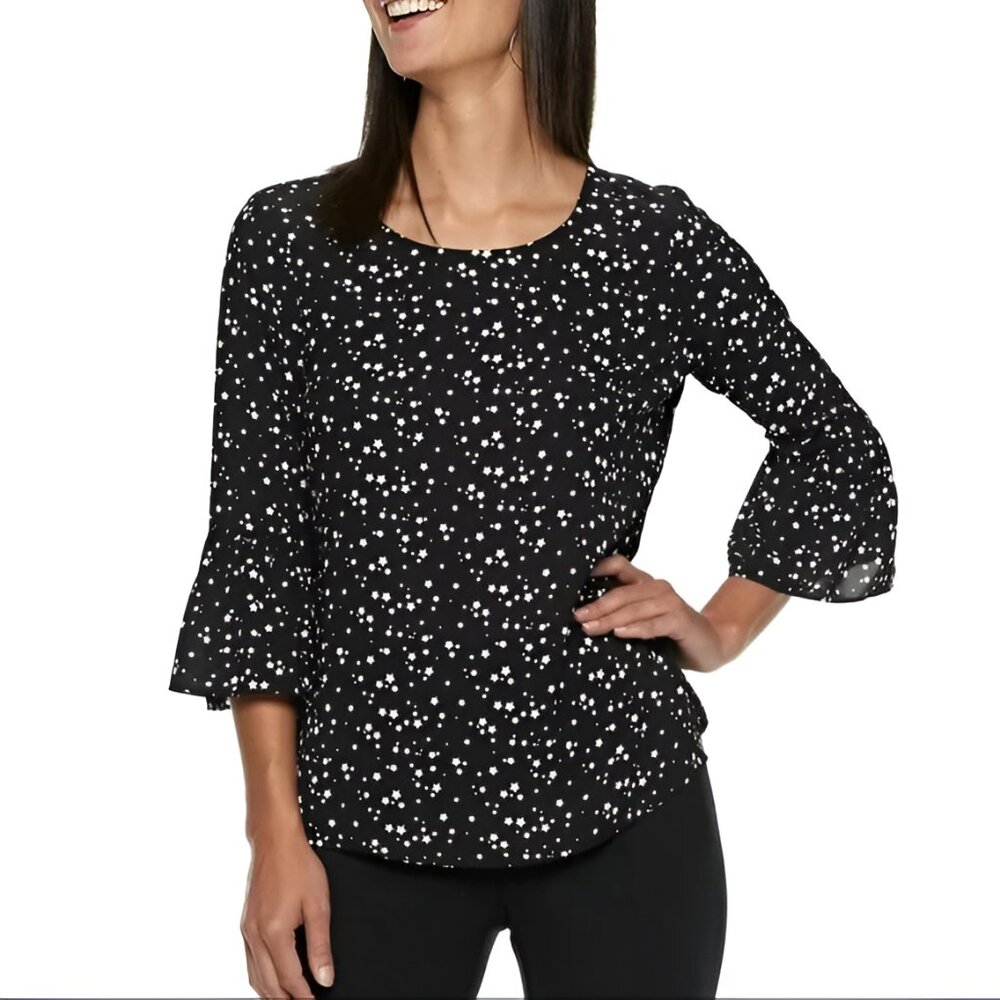 NWT Sferra Black Metallic Silver Stars Sequins Halloween Party Blouse Top S